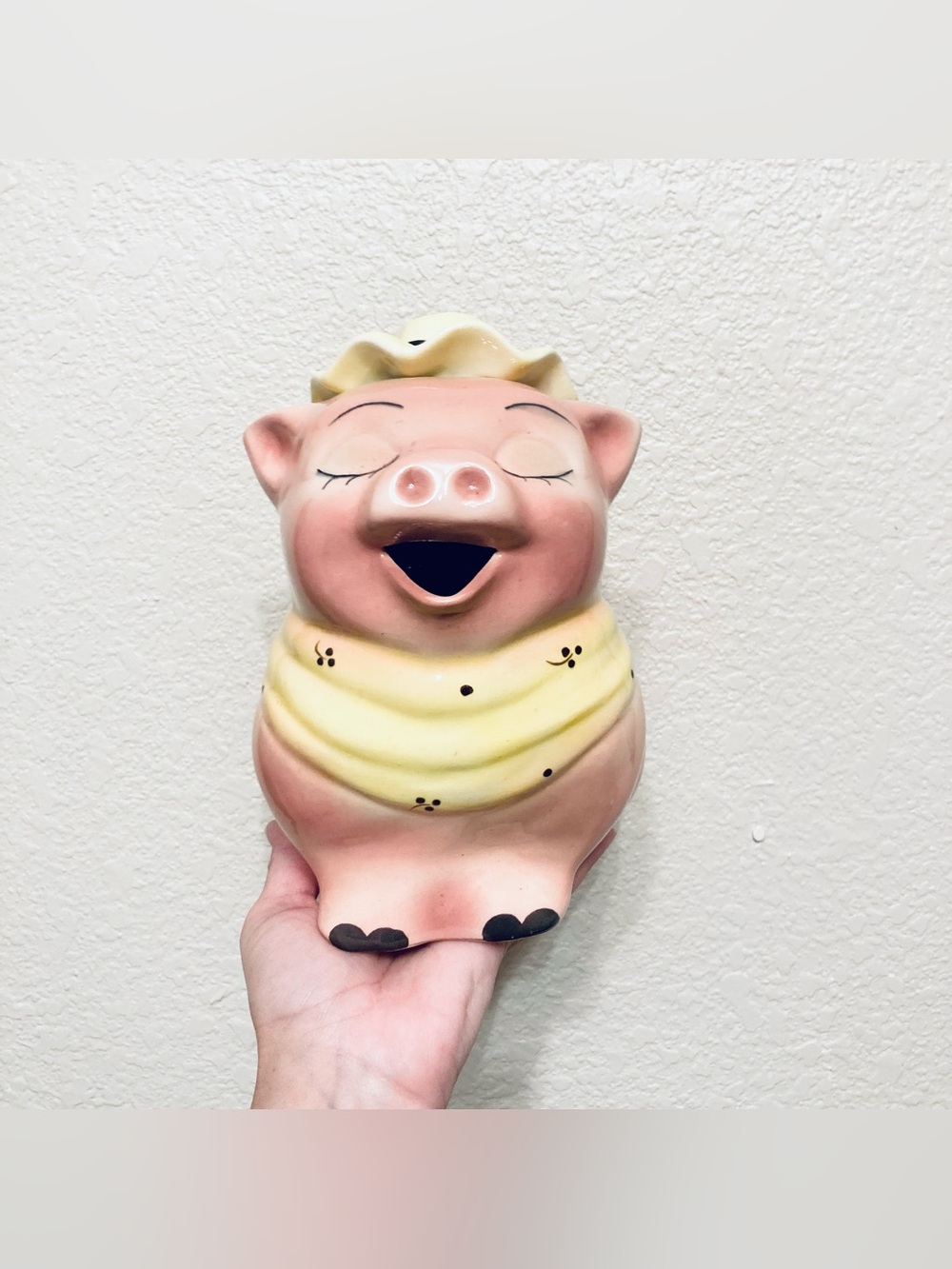 Adorable Vintage Mcm 50s Ceramic Kitschy Pig in Hat with Scarf Pitcher